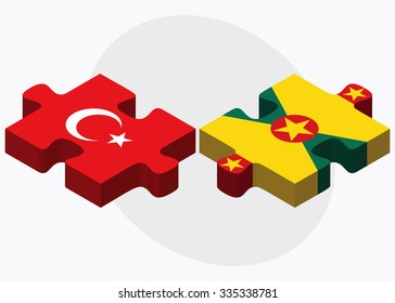Turkey and Grenada Flags in puzzle isolated on white background