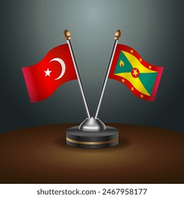 Turkey and Grenada table flags relation with gradient backgrund. Vector Illustration