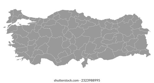 Mapa gris de Turquía con divisiones administrativas. Ilustración vectorial.