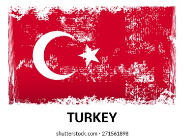 Turkey grunge flag isolated vector in official colors and Proportion Correctly. country's name label in bottom. Vector Illustration