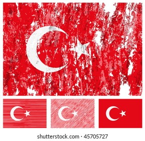 Turkey grunge flag set on a white background. Vector illustration.