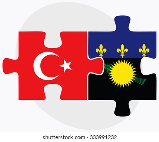 Turkey and Guadeloupe Flags in puzzle isolated on white background