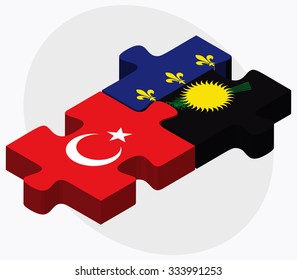 Turkey and Guadeloupe Flags in puzzle isolated on white background
