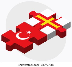 Turkey and Guernsey Flags in puzzle isolated on white background