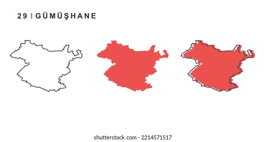 Turkey, Gumushane city map. Simple vector illustration isolated on a white background.