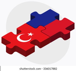 Turkey and Haiti Flags in puzzle isolated on white background