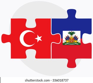 Turkey and Haiti Flags in puzzle isolated on white background