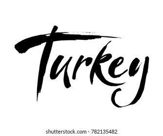 Turkey hand drawn lettering isolated on the white background. Hand drawn brush calligraphic element for your design. Vector illustration.
