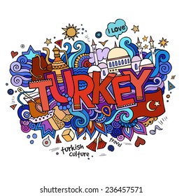 Turkey hand lettering and doodles elements background. Vector illustration