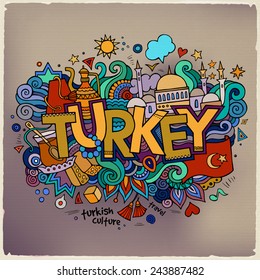 Turkey hand lettering and doodles elements background. Vector illustration