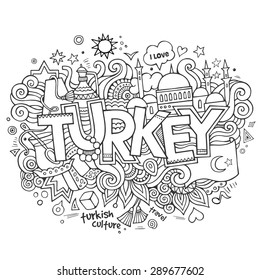 Turkey hand lettering and doodles elements background. Vector illustration