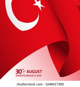 Turkey Happy Independence day greeting card, banner, vector illustration. Turkey holiday 30th of August design element with waving flag as a symbol of independence