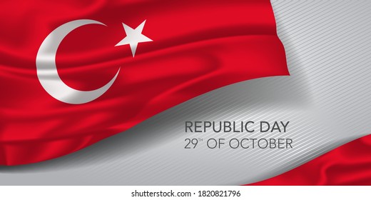 Turkey happy republic day greeting card, banner with template text vector illustration. Turkish memorial holiday 29th of October design element with realistic flag with stripes