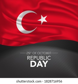 Turkey happy republic day greeting card, banner, vector illustration. Turkish memorial holiday 29th of October design element with realistic flag with stripes, square format