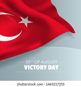 Turkey happy victory day greeting card, banner, vector illustration. Turkish day 30th of August background with elements of flag, square format 