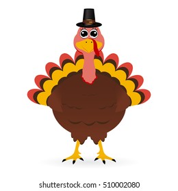 Turkey in hat on Thanksgiving Day, vector illustration