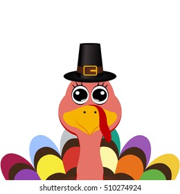 Turkey in hat on Thanksgiving Day, vector illustration