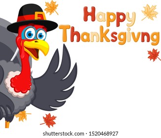 Turkey in a hat peeks out on a white background, space for text. Thanksgiving day.