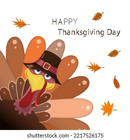 A turkey in a hat wishes you a happy thanksgiving day.