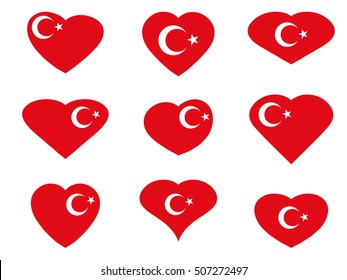 Turkey. Hearts with the Turkish flag. Vector illustration.