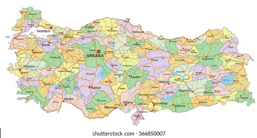 Turkey - Highly detailed editable political map with labeling.