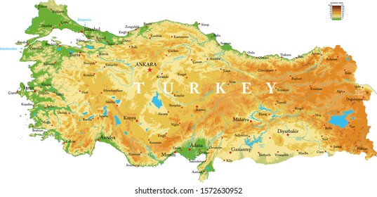 Turkey highly detailed physical map