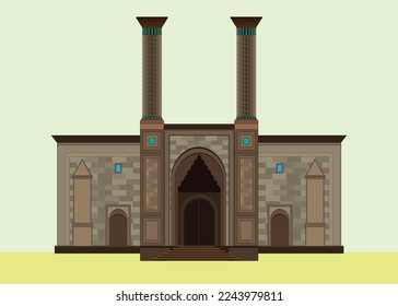 Turkey is a historical work with erzurum. The double minaret madrasah. Old Ottoman and Seljuk artifacts. Historical architectural design. historical masjid vector illustration.