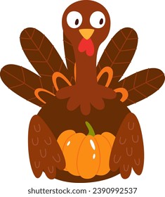 Turkey Holding Pumpkin Vector Illustration