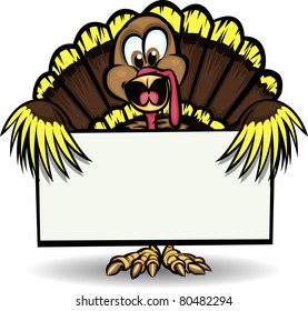 Turkey Holding Sign Cheerful turkey holding blank sign. Everything is on separate layers for easy editing!