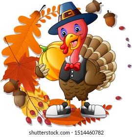 Turkey Holing a Pumpkin, Thanksgiving Day Celebration