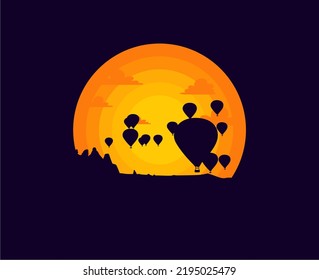 Turkey hot air balloon scenery vector illustration