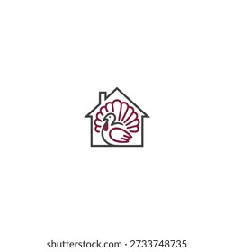 Turkey in House Logo Vector Illustration for Thanksgiving, Farm and Home Branding
