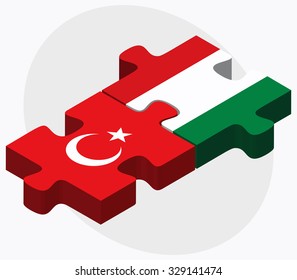 Turkey and Hungary Flags in puzzle isolated on white background