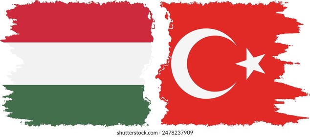 Turkey and Hungary grunge flags connection, vector