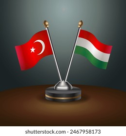 Turkey and Hungary table flags relation with gradient backgrund. Vector Illustration