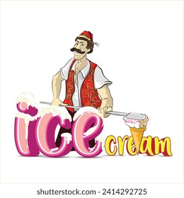 Turkey ice cream men dress in folk, with ice cream in hand drawing