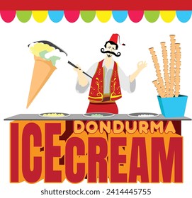 Turkey ice cream men dress in folk, with ice cream in hand drawing