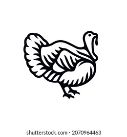 Turkey icon. Best for menus of restaurants, cafes, bars and food courts. Black line vector isolated icon on white background. Vintage style.