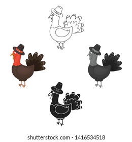 Turkey icon in cartoon,black style isolated on white background. Canadian Thanksgiving Day symbol stock vector illustration.