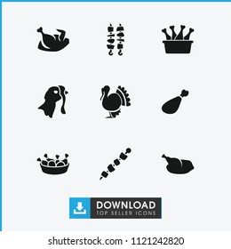 Turkey icon. collection of 9 turkey filled icons such as chicken leg, meat leg, chicken. editable turkey icons for web and mobile.