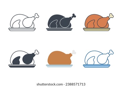 Turkey icon collection with different styles. Roasted chicken turkey icon symbol vector illustration isolated on white background