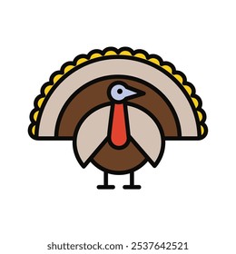 Turkey icon. Doodle illustration - large native North America bird. Autumn season, Thanksgiving, American cuisine concept