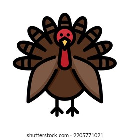 Türkei Ikone. Umrissdesign ausgefüllt. Türkei-Huhn einzeln auf weißem Hintergrund. Für Präsentationen, Grafikdesign, mobile Applikationen. Vektorgrafik.