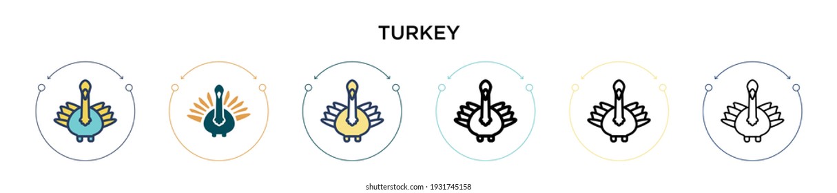 Turkey icon in filled, thin line, outline and stroke style. Vector illustration of two colored and black turkey vector icons designs can be used for mobile, ui, web