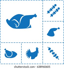 Turkey icon. set of 6 turkey filled icons such as chicken, meat leg, kebab
