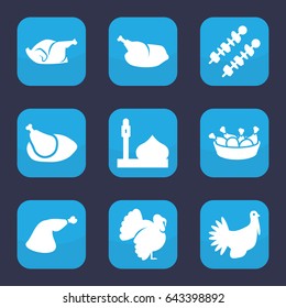 Turkey icon. set of 9 filled turkey icons such as turkey, mosque, chicken leg, chicken, meat leg