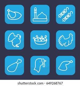 Turkey icon. set of 9 outline turkey icons such as turkey, mosque, chicken leg, meat leg, chicken