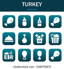 turkey icon set. Vector  illustrations related with Chicken leg, Aubergine and Galata tower