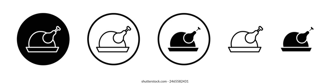 Turkey Icon Set. Whole Rotisserie and Grilled Chicken Vector Symbol.