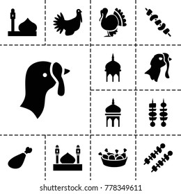 Turkey icons. set of 13 editable filled turkey icons such as turkey, mosque, chicken leg, kebab